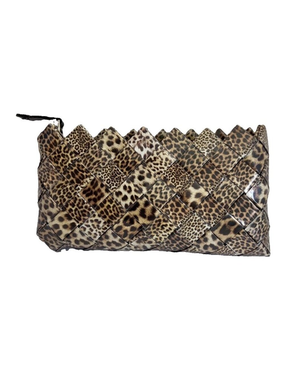 Nahui Ollin Woven Candy Wrapper Leopard Print Clutch Zip Pouch Bag
